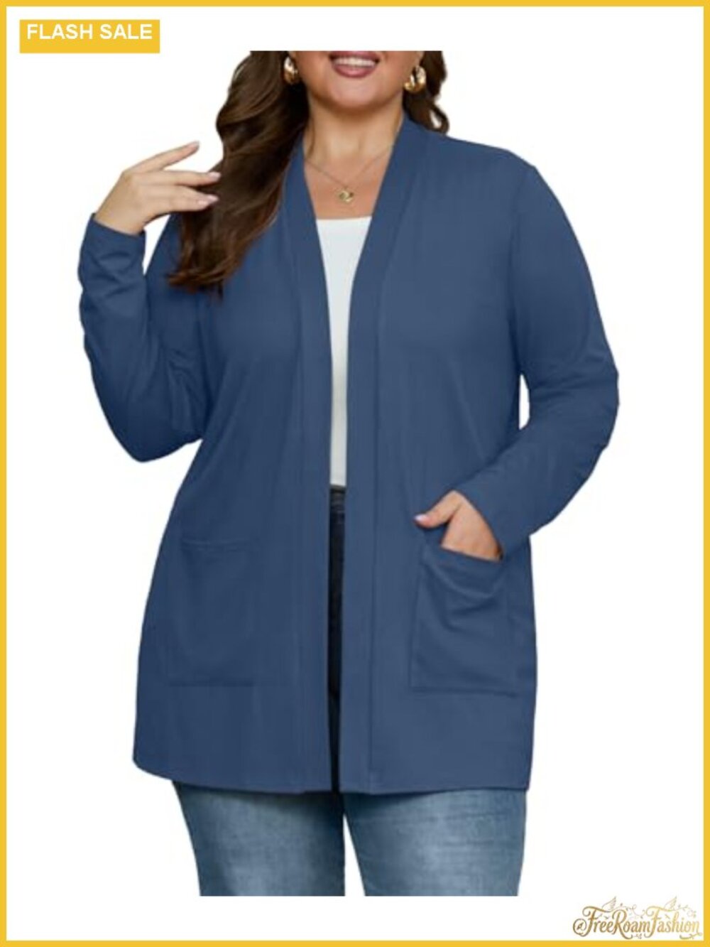 Plus Size Open Front Cardigan for Women Lightweight with Pockets XL-5XL